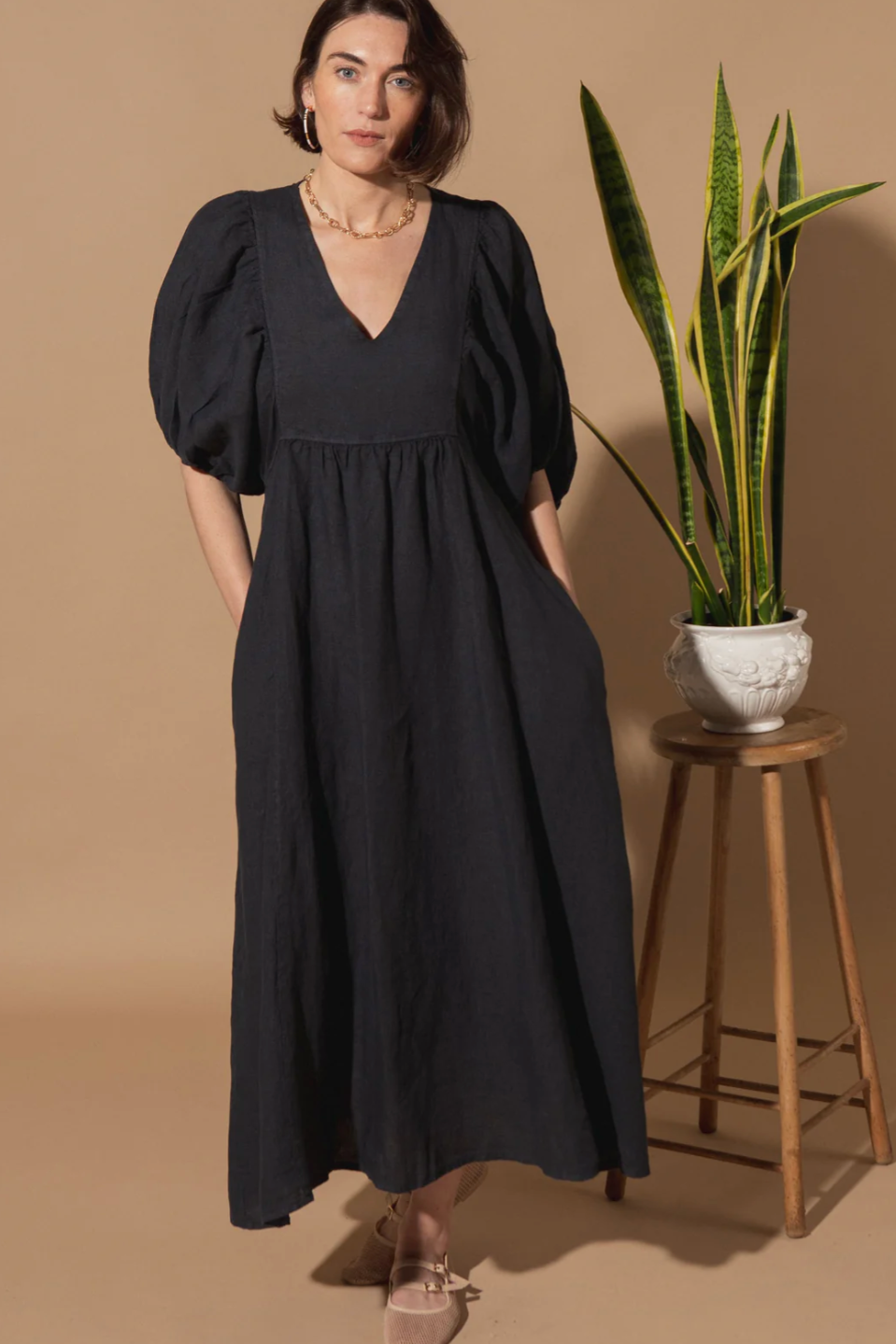 Livie Puff Sleeve Linen Dress