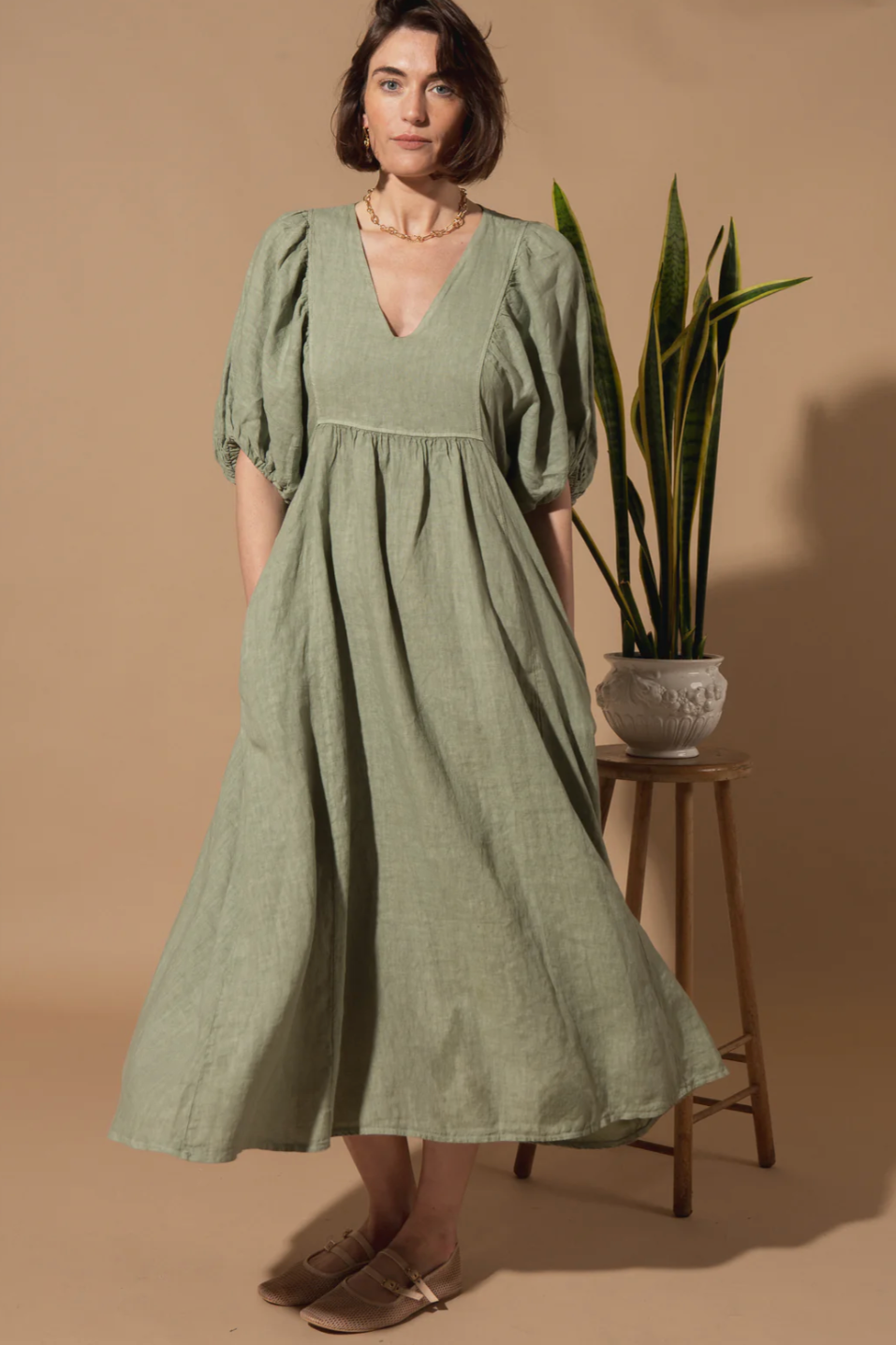 Livie Puff Sleeve Linen Dress