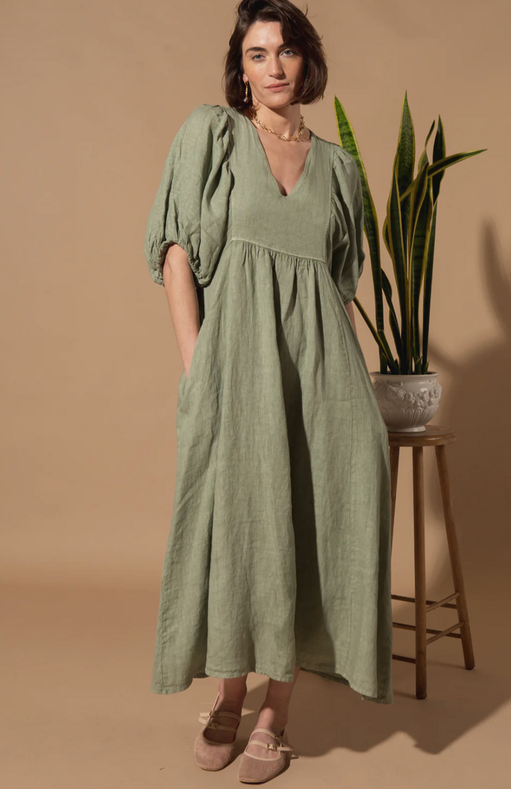 Livie Puff Sleeve Linen Dress