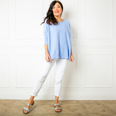 The Baby Blue Seam Front Jumper which is made from a super soft fine knitted blend with stretch