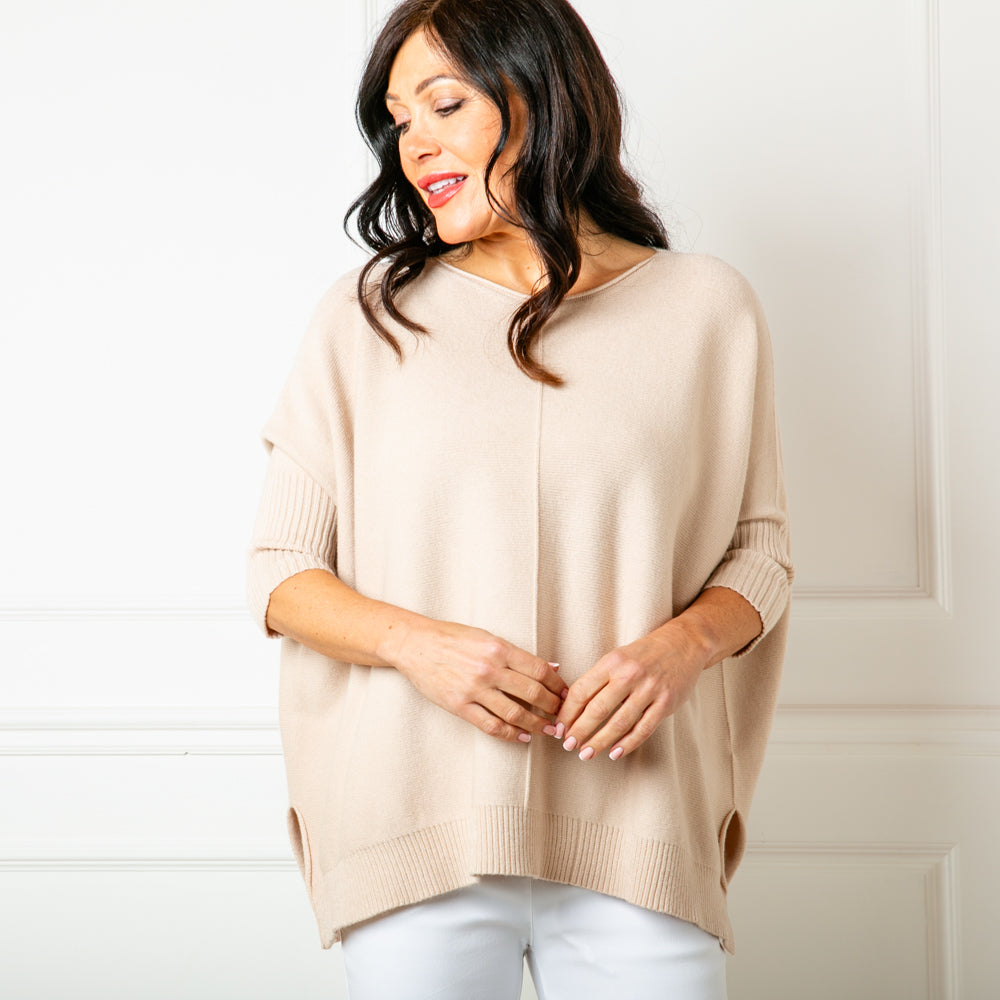 The Oatmeal cream Seam Front Jumper which is made from a super soft fine knitted blend with stretch