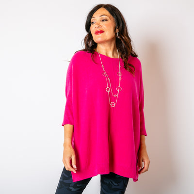 The fuchsia pink Seam Front Jumper with 3/4 length sleeves with ribbed cuffs