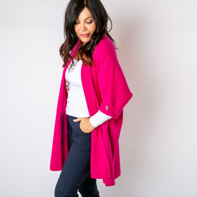 The fuchsia pink Shawl Button Cardigan made from a soft knitted blend perfect for autumn and winter