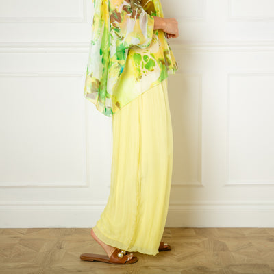 The yellow Silk Blend Trousers which are lightweight and perfect for summer