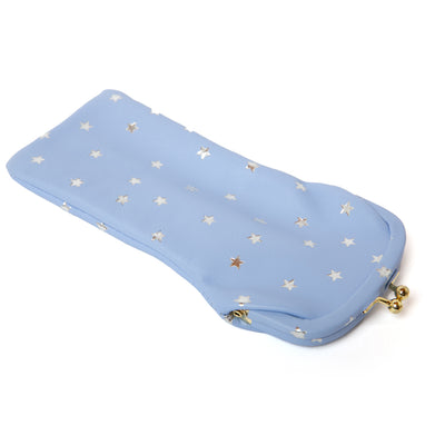 Soft glasses case in lilac silver blue stars with a colourful patterned lining, made from Italian leather