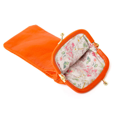 Soft glasses case in orange, women's accessories, gold clasp fastening, easy to have in your handbag, beautifully soft case.