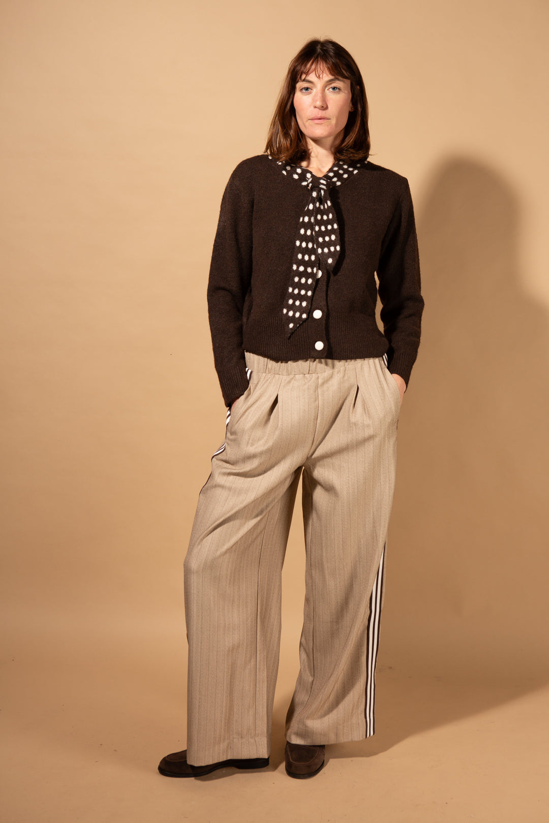 Spot Tie Collared Cardigan