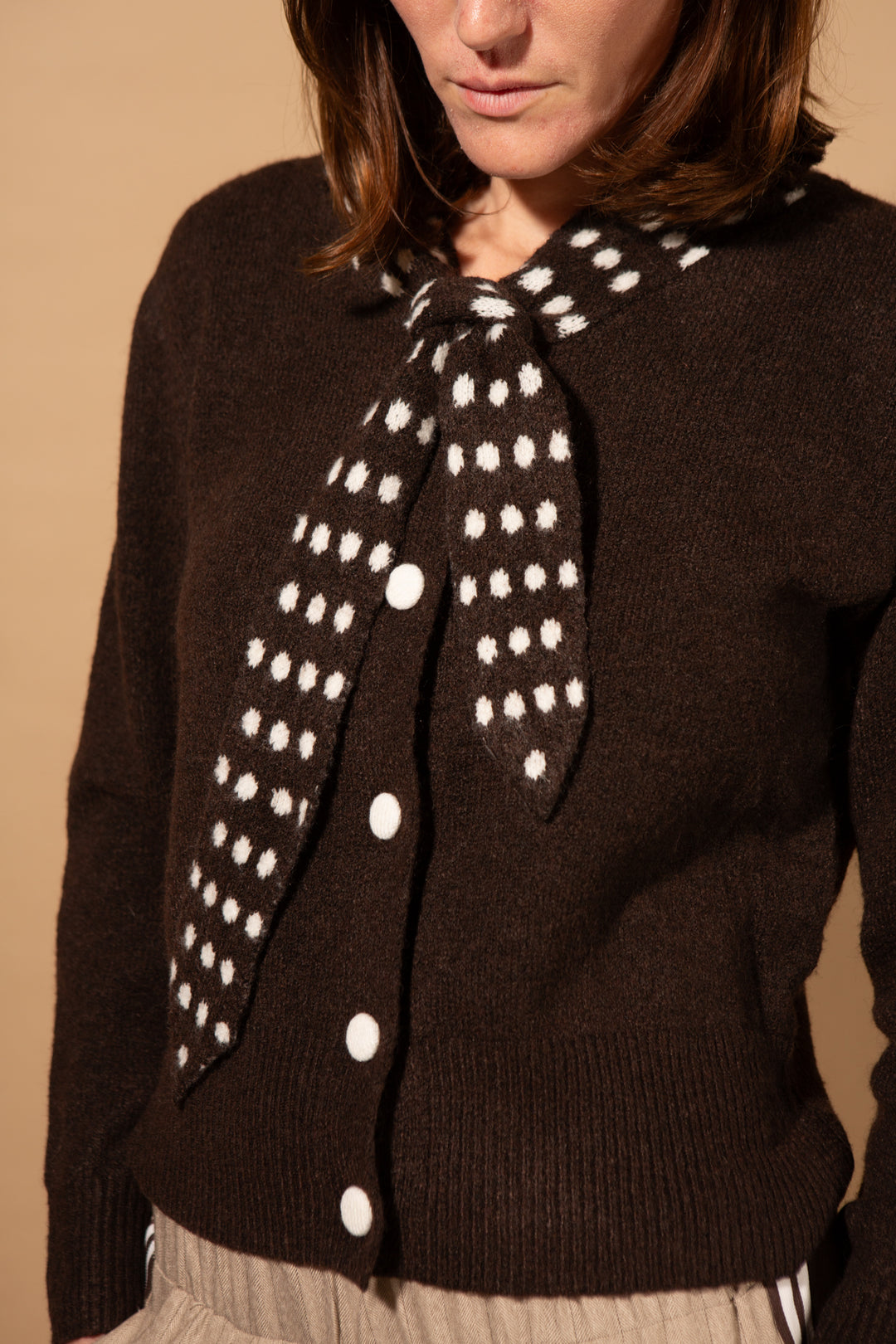 Spot Tie Collared Cardigan