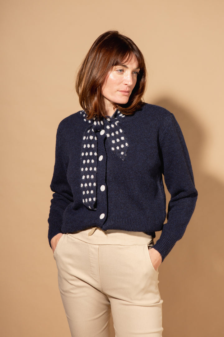 Spot Tie Collared Cardigan
