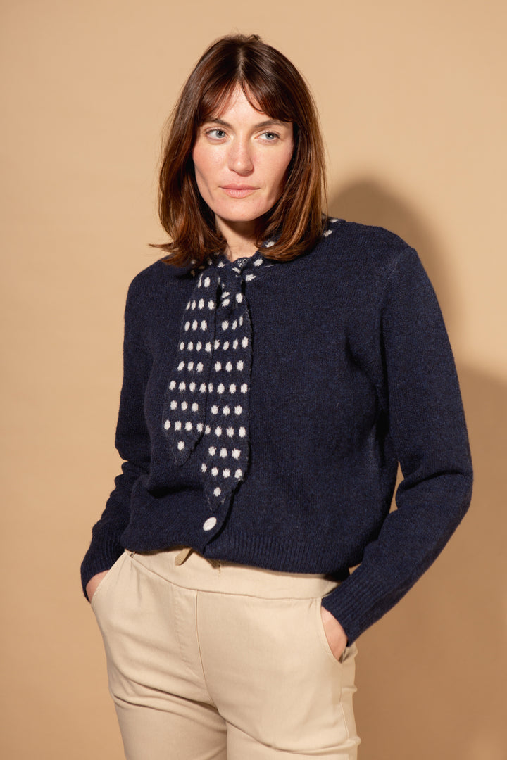 Spot Tie Collared Cardigan