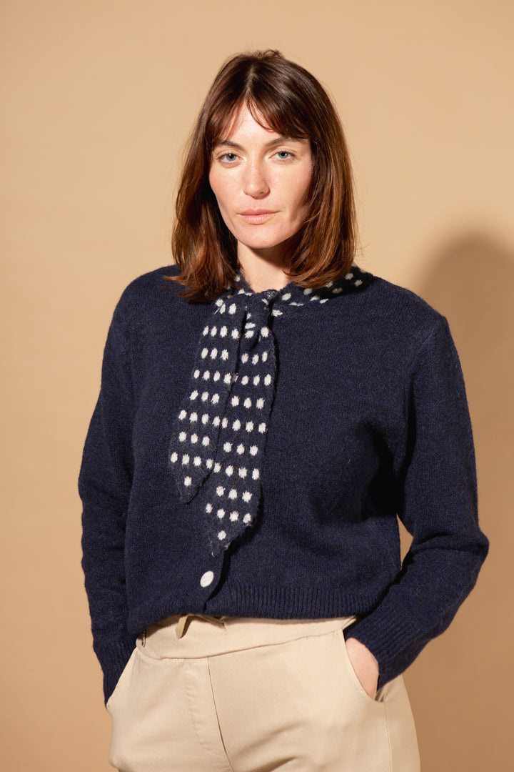 Spot Tie Collared Cardigan
