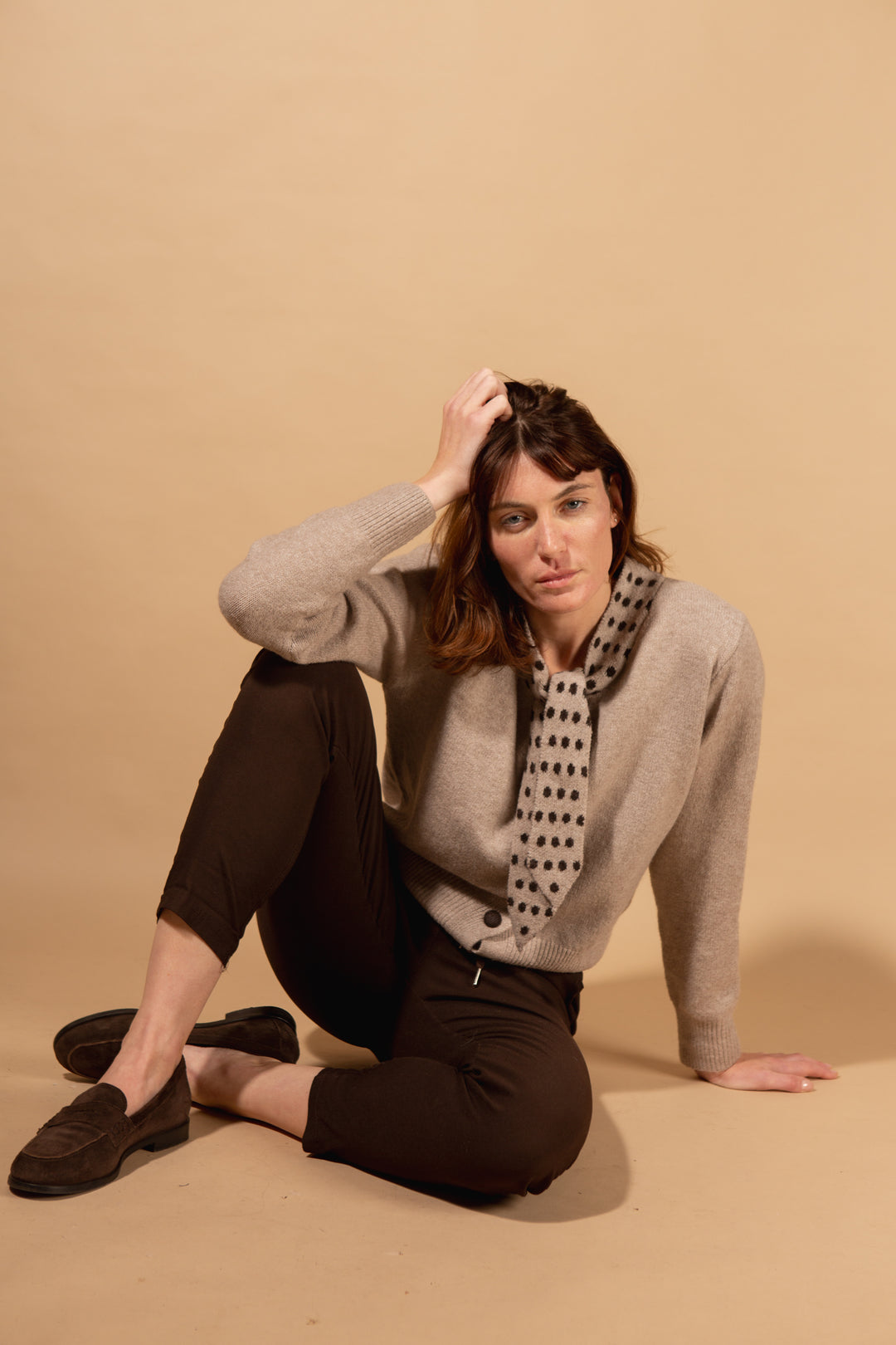 Spot Tie Collared Cardigan