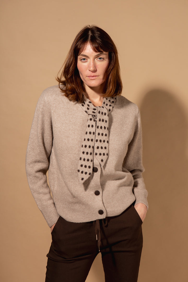 Spot Tie Collared Cardigan
