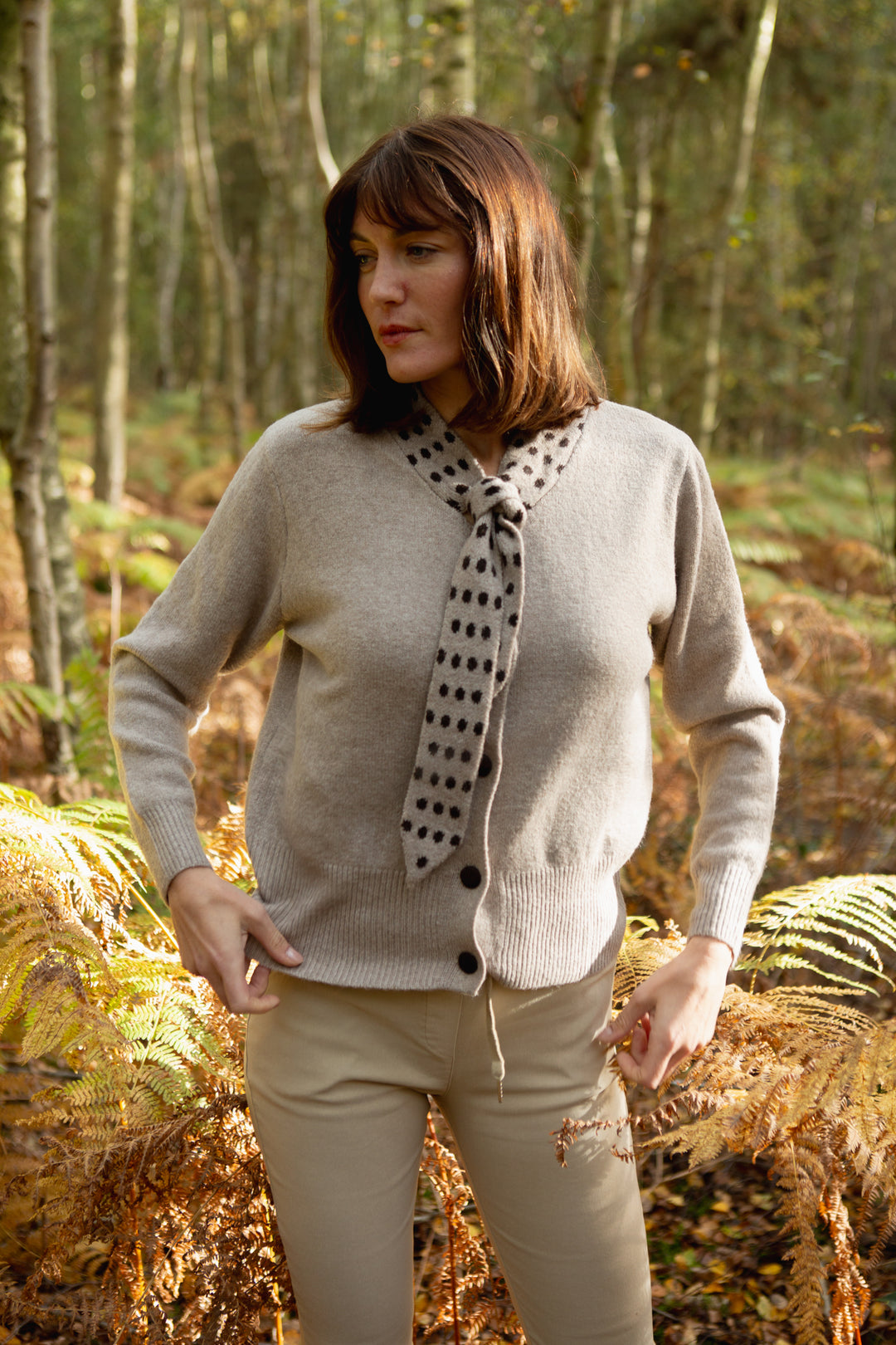 Spot Tie Collared Cardigan