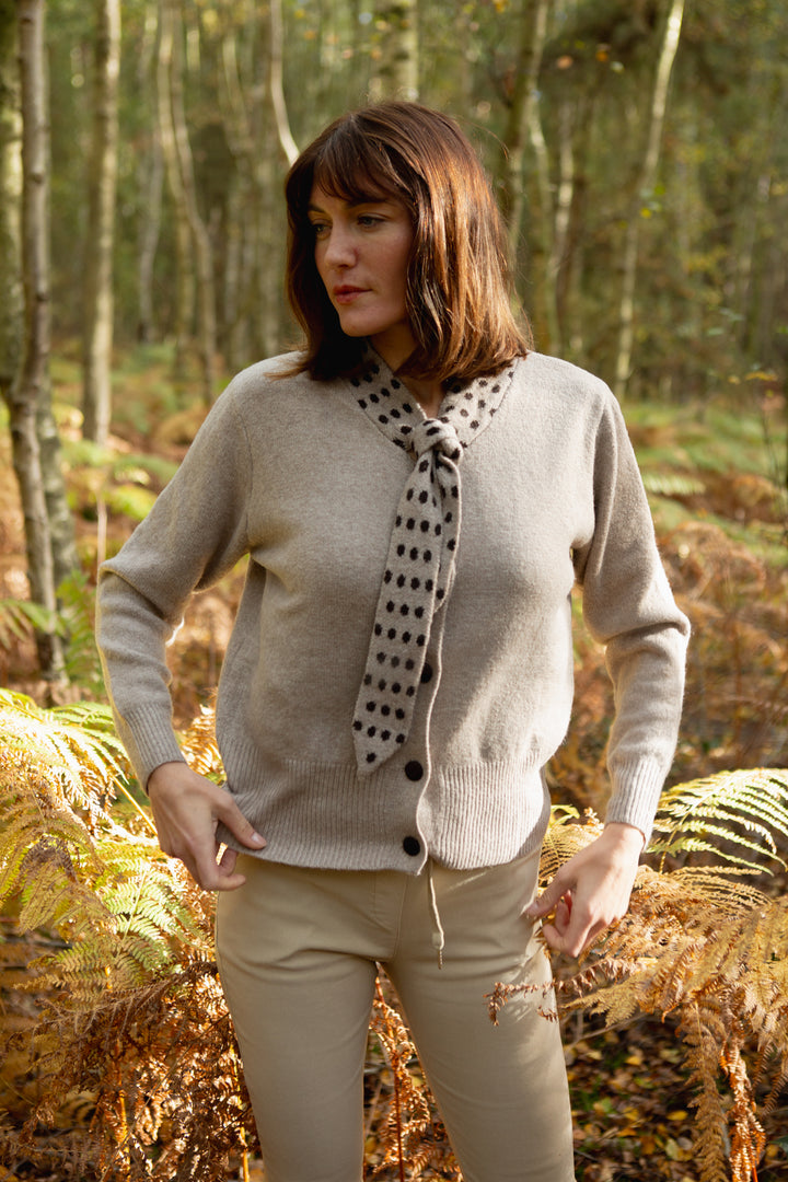 Spot Tie Collared Cardigan