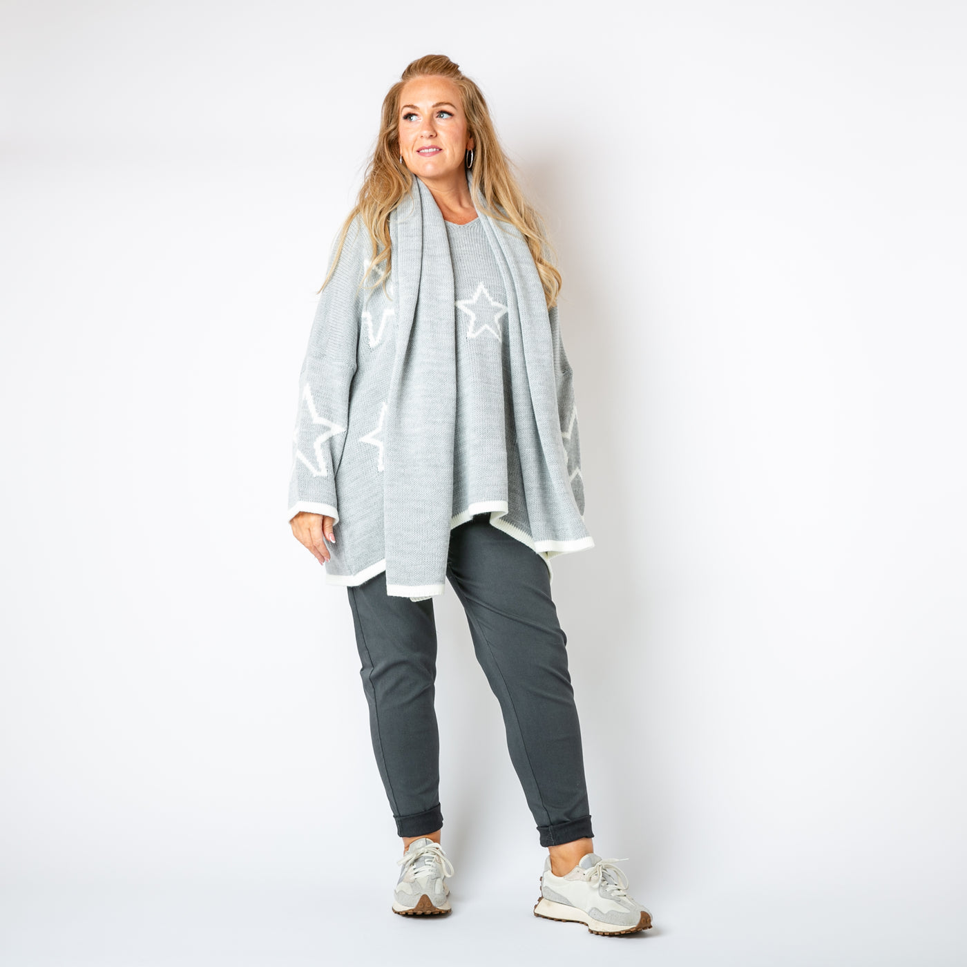 The grey Star Jumper & Scarf made from a knitted blend of nylon and acrylic 