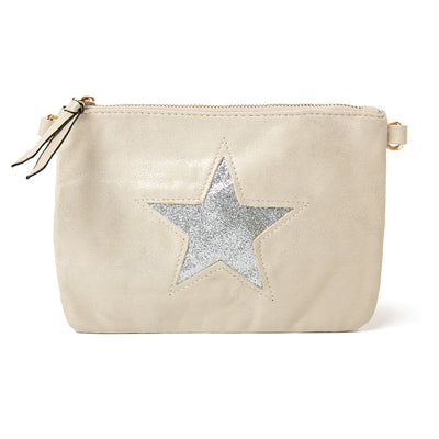 The gold Star Makeup Bag with a dazzling silver star detailing