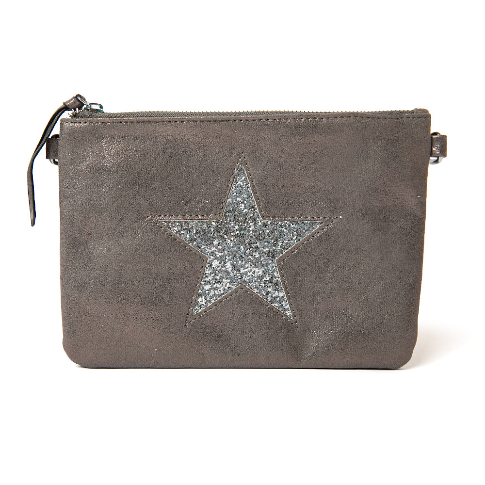 The grey Star Makeup Bag with a dazzling silver star detailing
