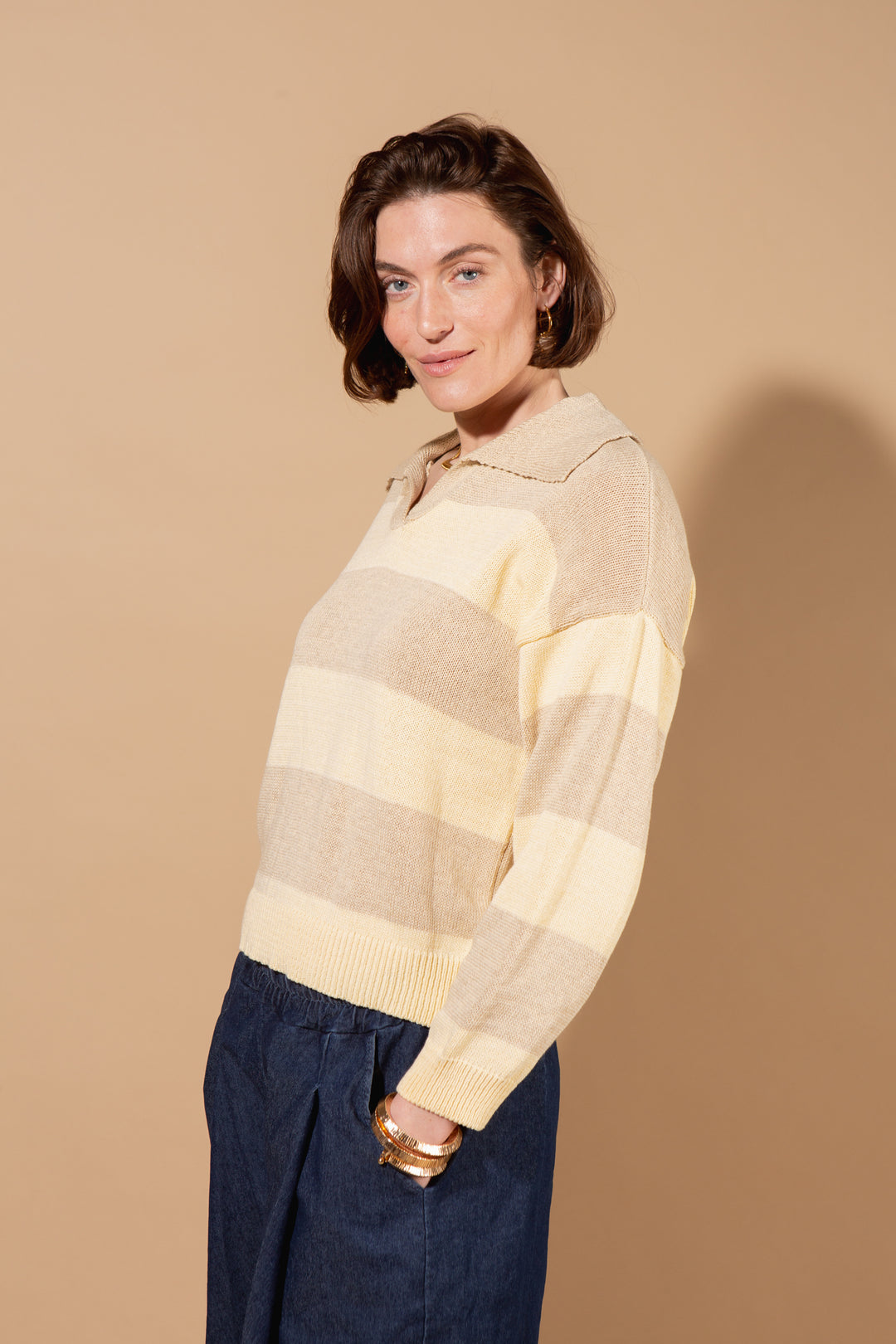 Striped Collar Knitted Jumper