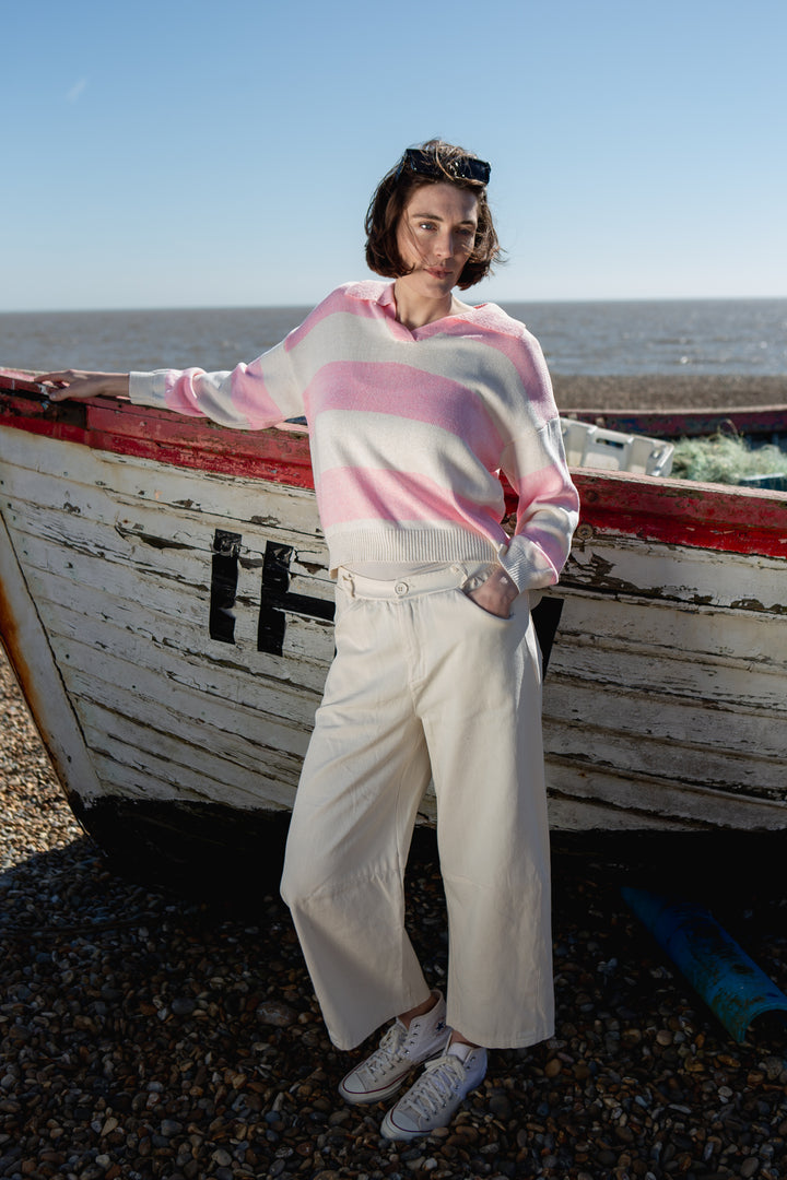 Striped Collar Knitted Jumper