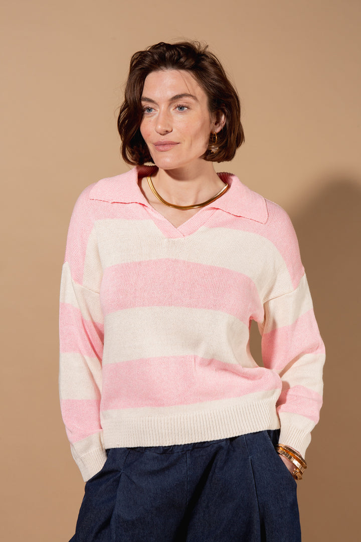 Striped Collar Knitted Jumper