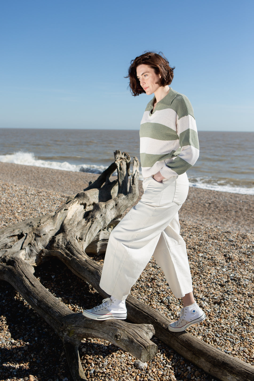 Striped Collar Knitted Jumper