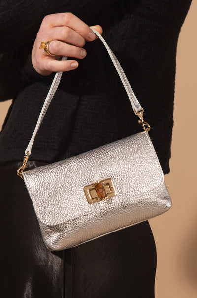 Kos Metallic Leather Handbag