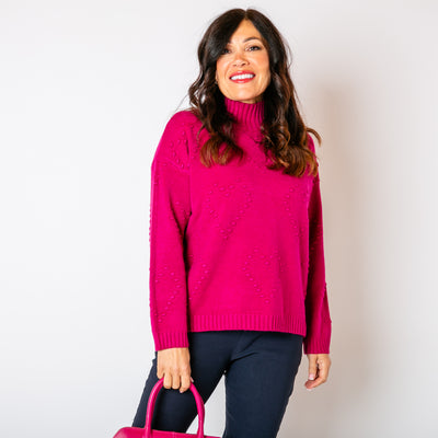 The berry pink Textured Heart Jumper made from a blend of viscose and nylon