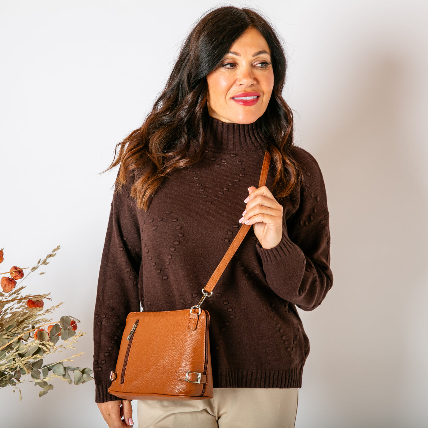 The chocolate brown Textured Heart Jumper with long sleeves with ribbed cuffs