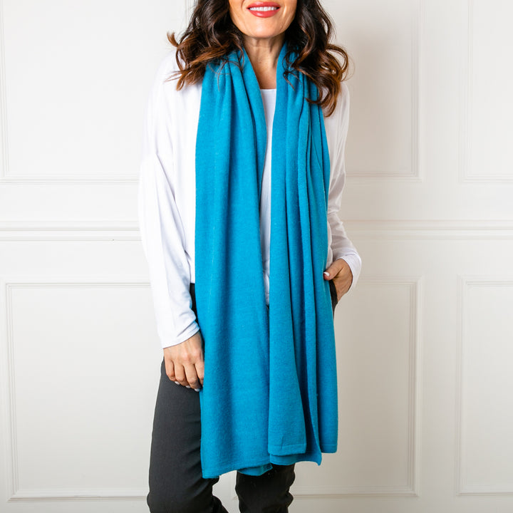 Blue outlet cashmere stole, smooth and fine quality,