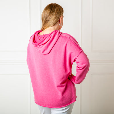 The pink Towelling Hoodie made from a super cosy blend of cotton and polyester