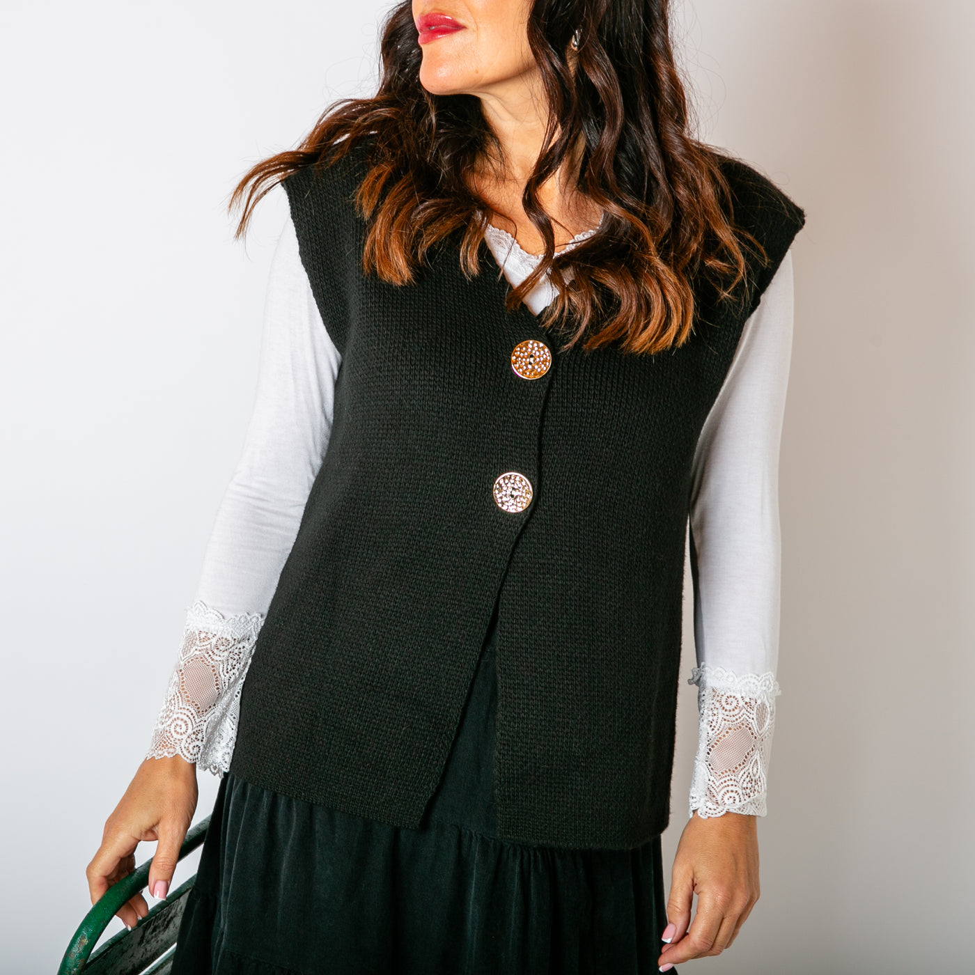 Two Button Sleeveless Cardigan