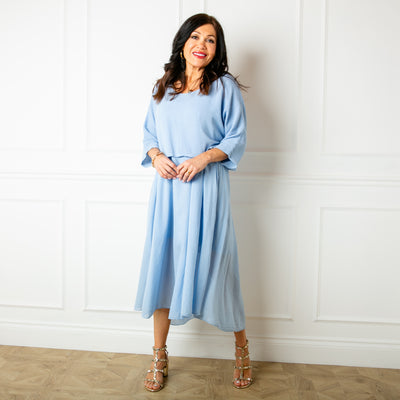 The Dusky Blue Two Piece Dress which can be worn with the top and dress together as a set or as separate pieces