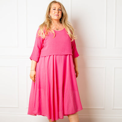 The Raspberry pink Two Piece Dress which can be worn with the top and dress together as a set or as separate pieces