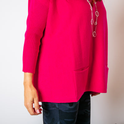 Two Pocket Ribbed Sleeve Jumper