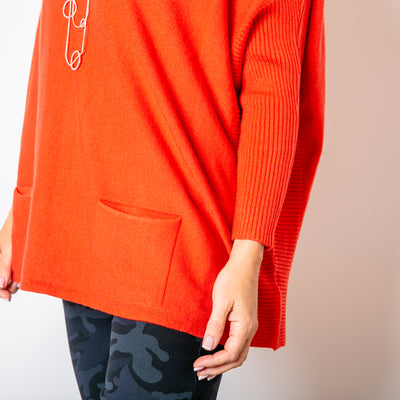 Two Pocket Ribbed Sleeve Jumper