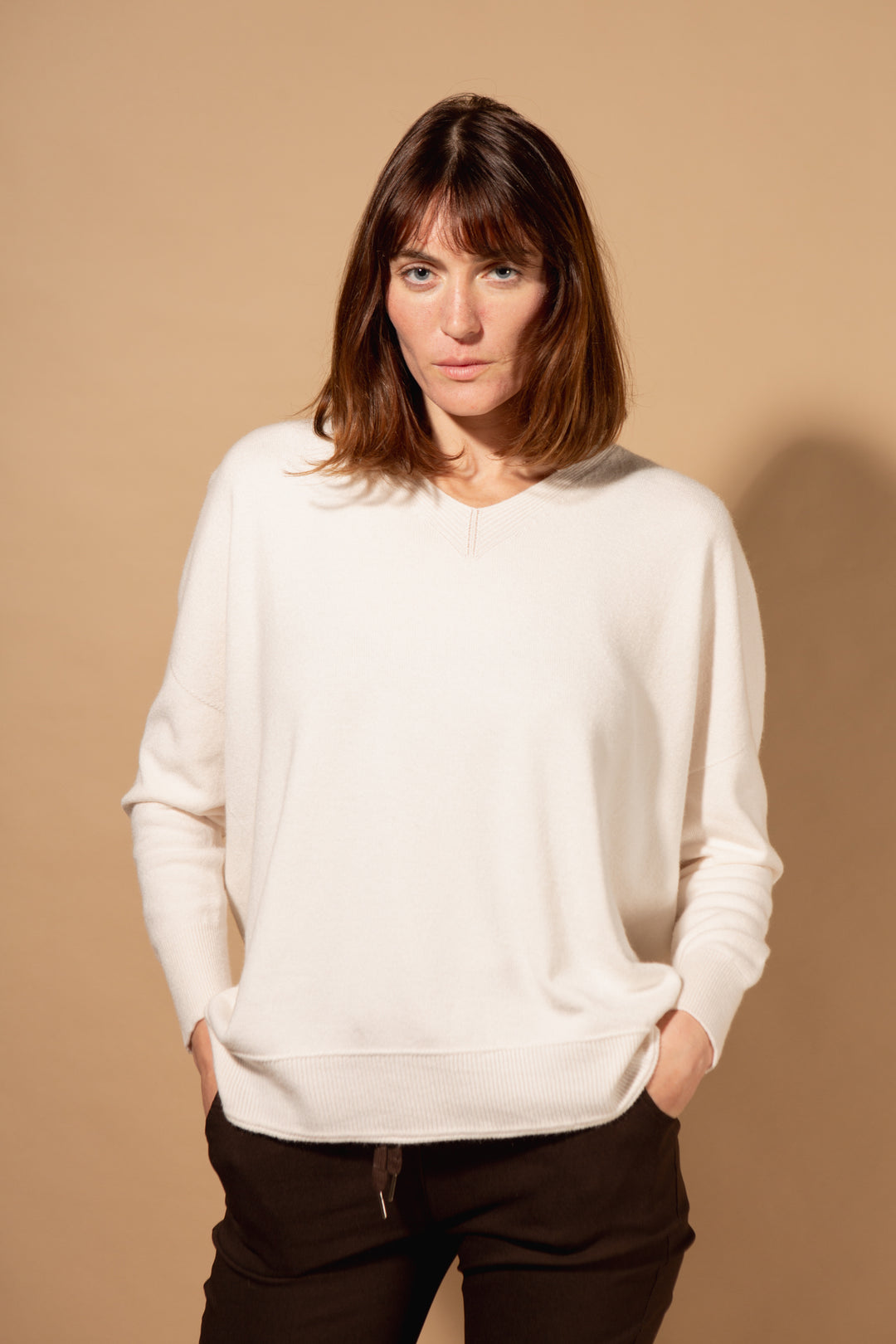 V-Neck Ribbed Hem Jumper