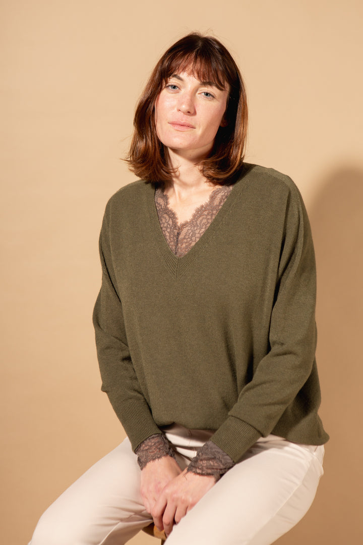 V-Neck Ribbed Hem Jumper