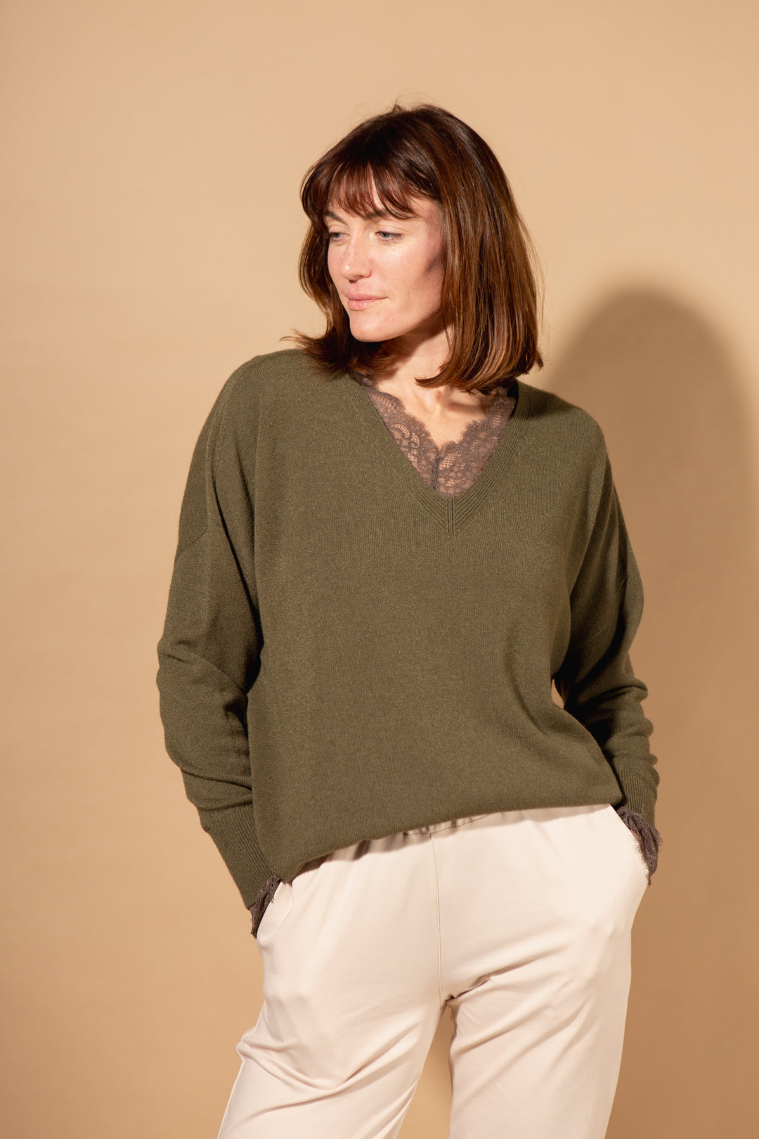 V-Neck Ribbed Hem Jumper