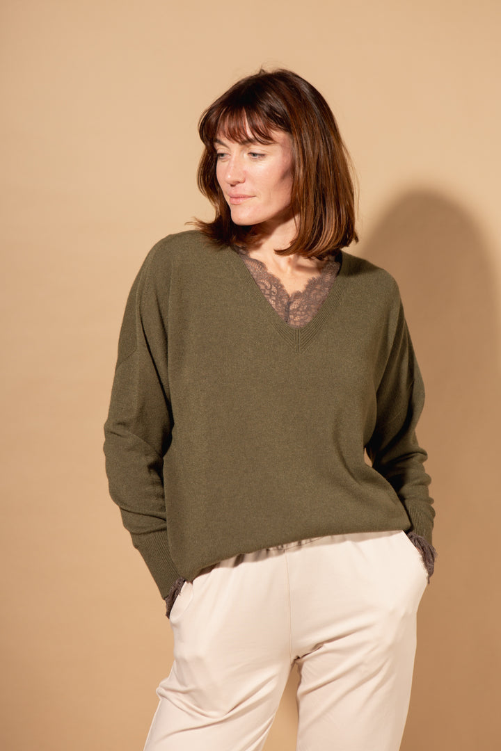 V-Neck Ribbed Hem Jumper
