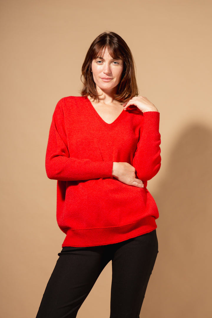 V-Neck Ribbed Hem Jumper