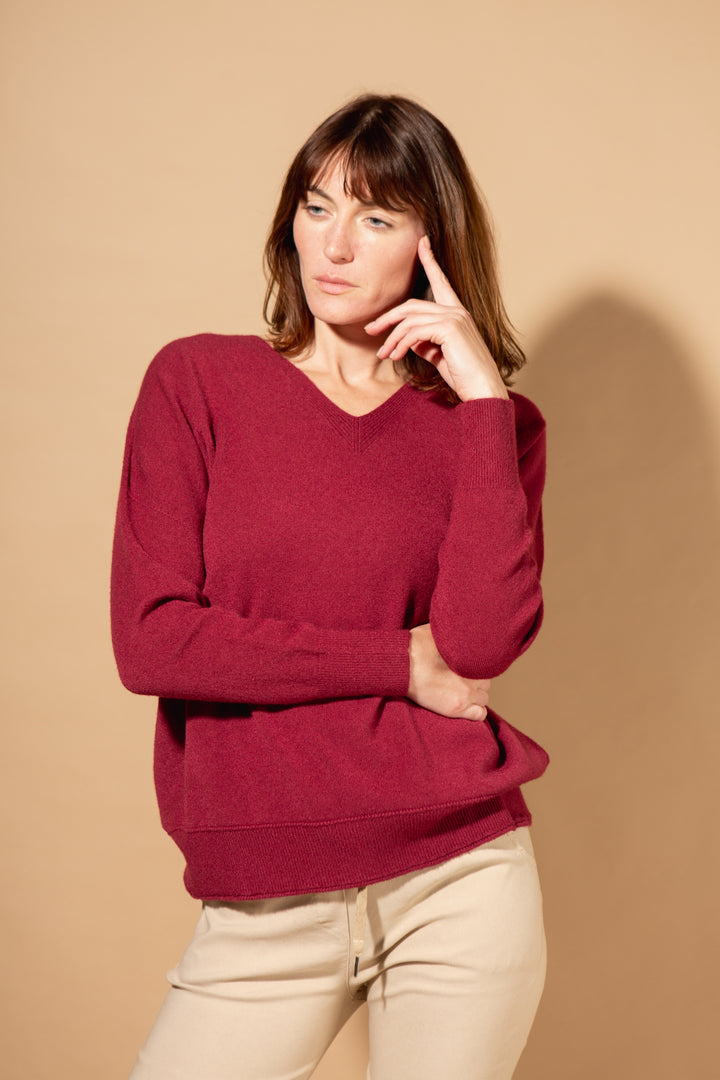 V-Neck Ribbed Hem Jumper