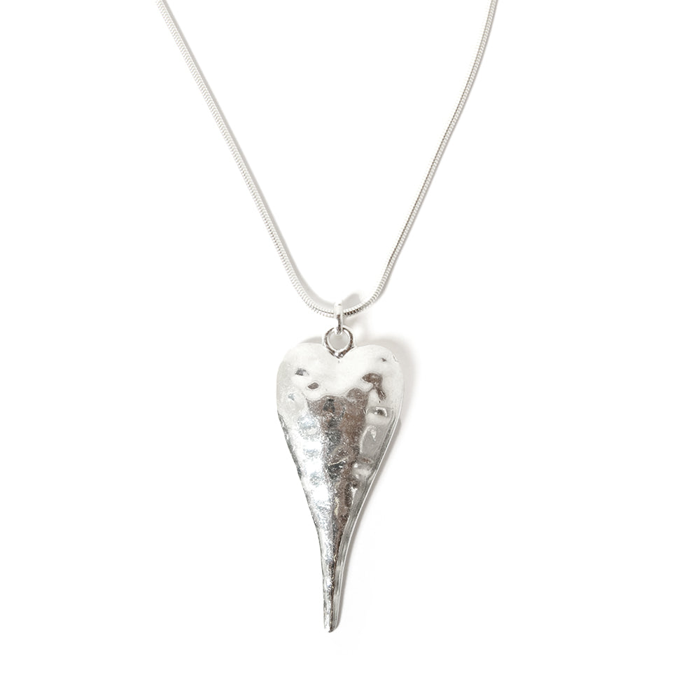 The Victoria Necklace in silver with a hammered metal effect, solid heart pendant