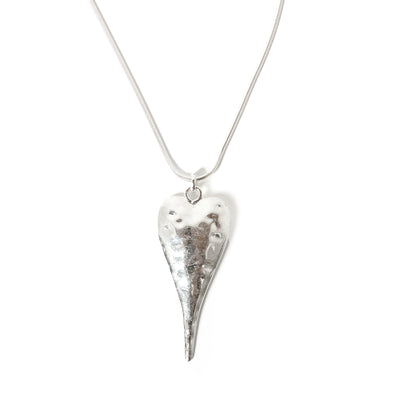 The Victoria Necklace in silver with a hammered metal effect, solid heart pendant
