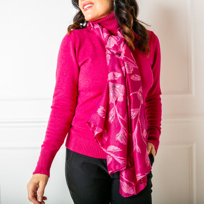 The Vienna Scarf in pink. perfect for adding a pop of colour to any outfit