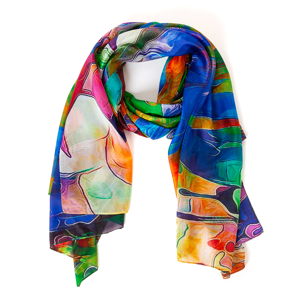 The Water Lily Silk Scarf featuring a beautiful watercolour pattern