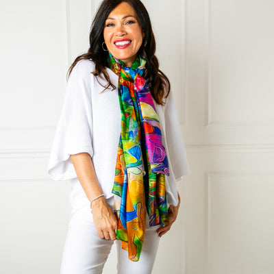 The Water Lily Silk Scarf which can be worn in lots of different ways