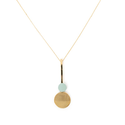 The Winona Necklace with blue and gold circular pendants 