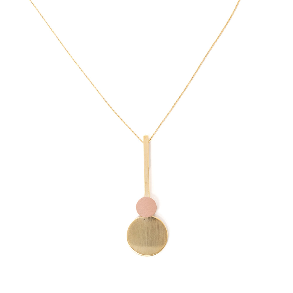 The Winona Necklace with pink and gold circular pendants 