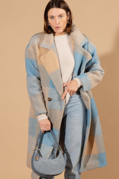 Wool Blend Checked Blanket Coat